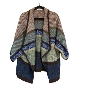 Liz Claiborne Cardigan Sweater Womens XL Multicolor Chunky Knit Open Drape Front
